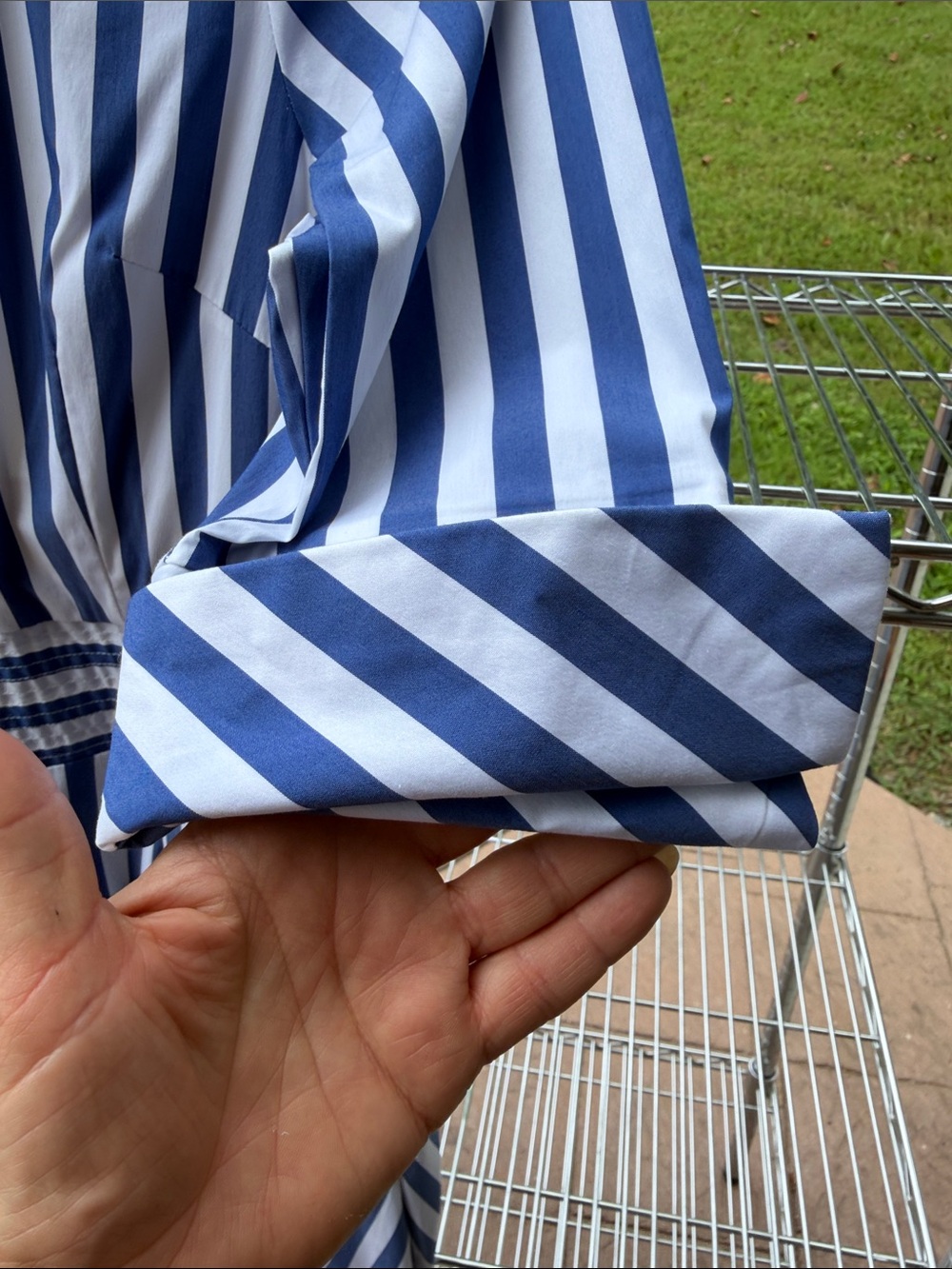 Blue and White Striped Midi Shirt Dress with Waist Detail - Picture 4 of 6
